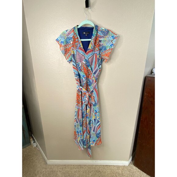 Be By Chetta B Womens Multi-Color Midi Dress Size 10 Abstract Print Short Sleeve - Picture 1 of 7